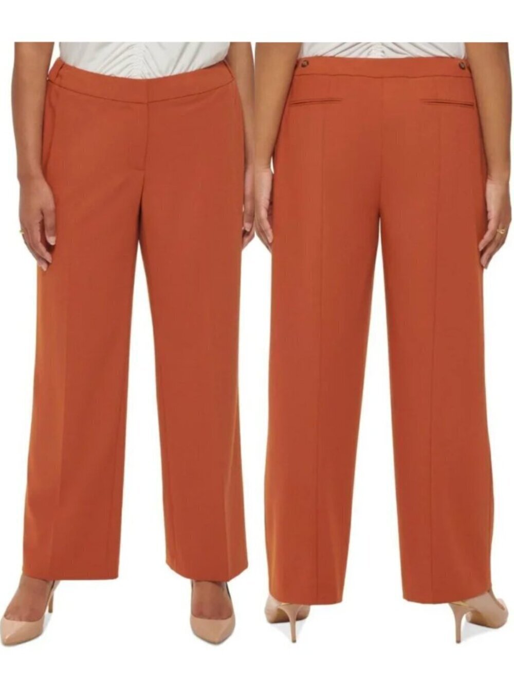 CALVIN KLEIN Plus Size Lux Highline Pants Orange High Waisted Pleated Cropped ??